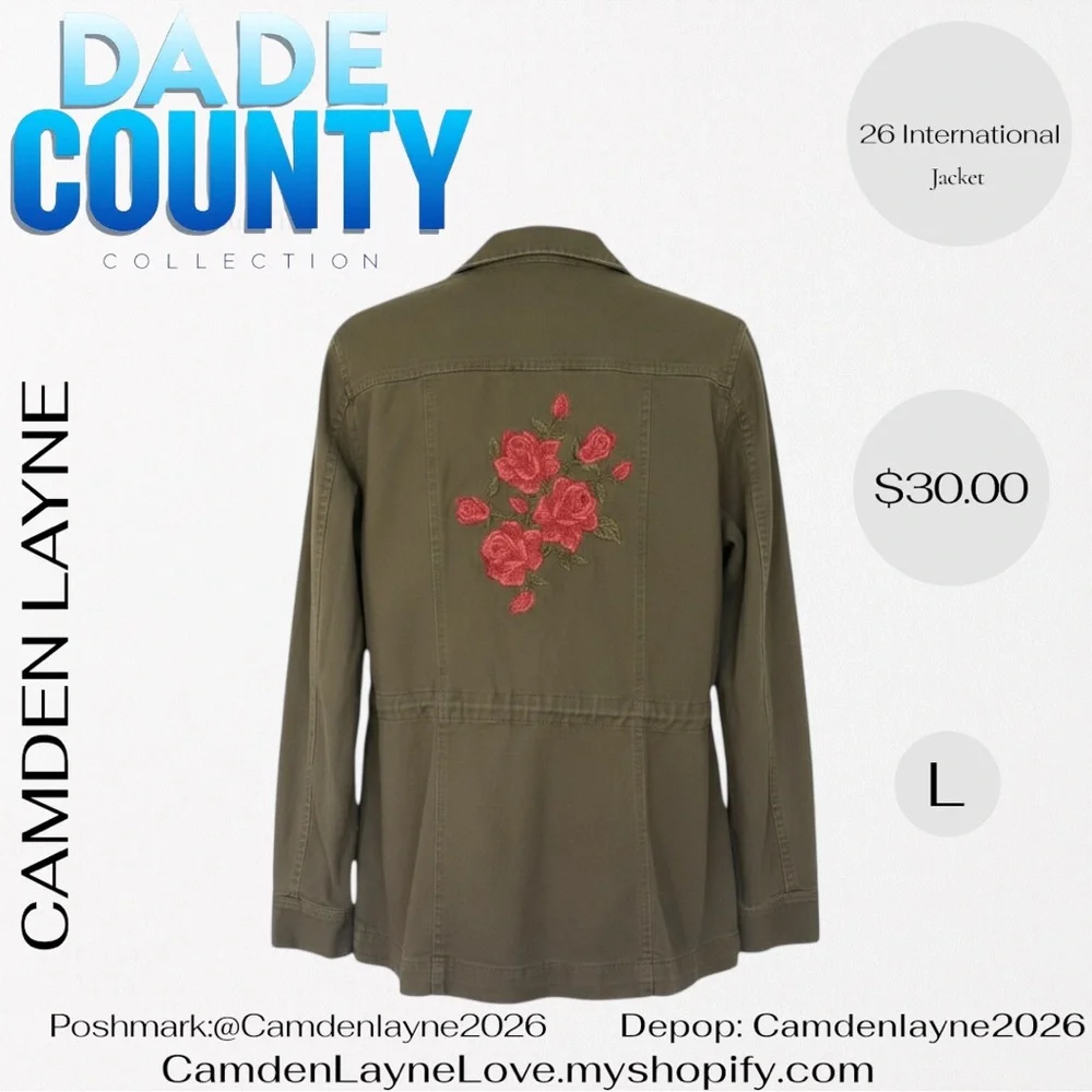 26 International Olive Embroidered Utility Jacket - Picture 4 of 11